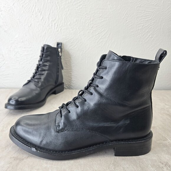 Sam Edelman Nina Combat Boots Sz 8.5 Black Leather Grunge Lace Up Hiker Booties - Picture 1 of 12